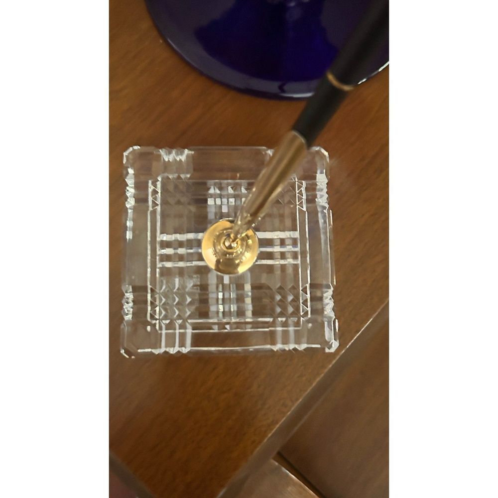 Waterford Crystal 3 inch Square Pen Holder w Pen Vintage 1998 - Picture 2 of 3